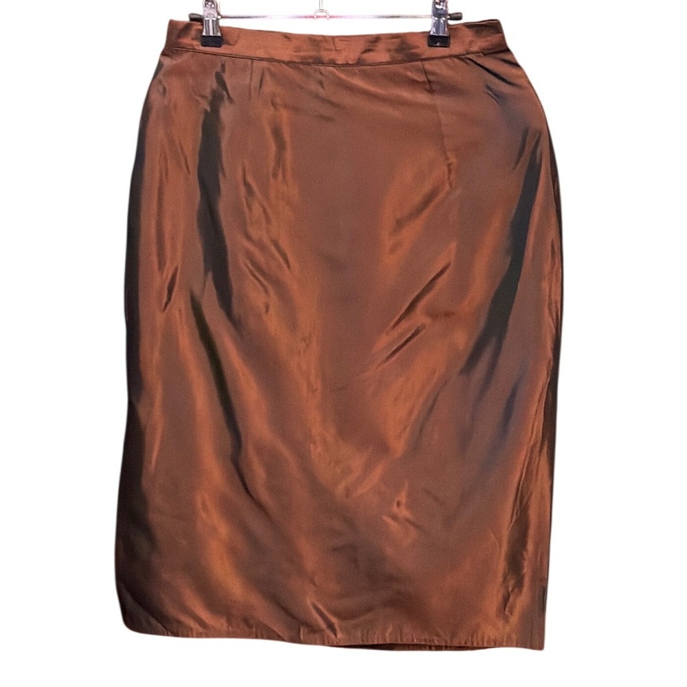 Vintage Jessica McClintock Bronze Pencil Skirt 90s Metallic Iridescent Formal